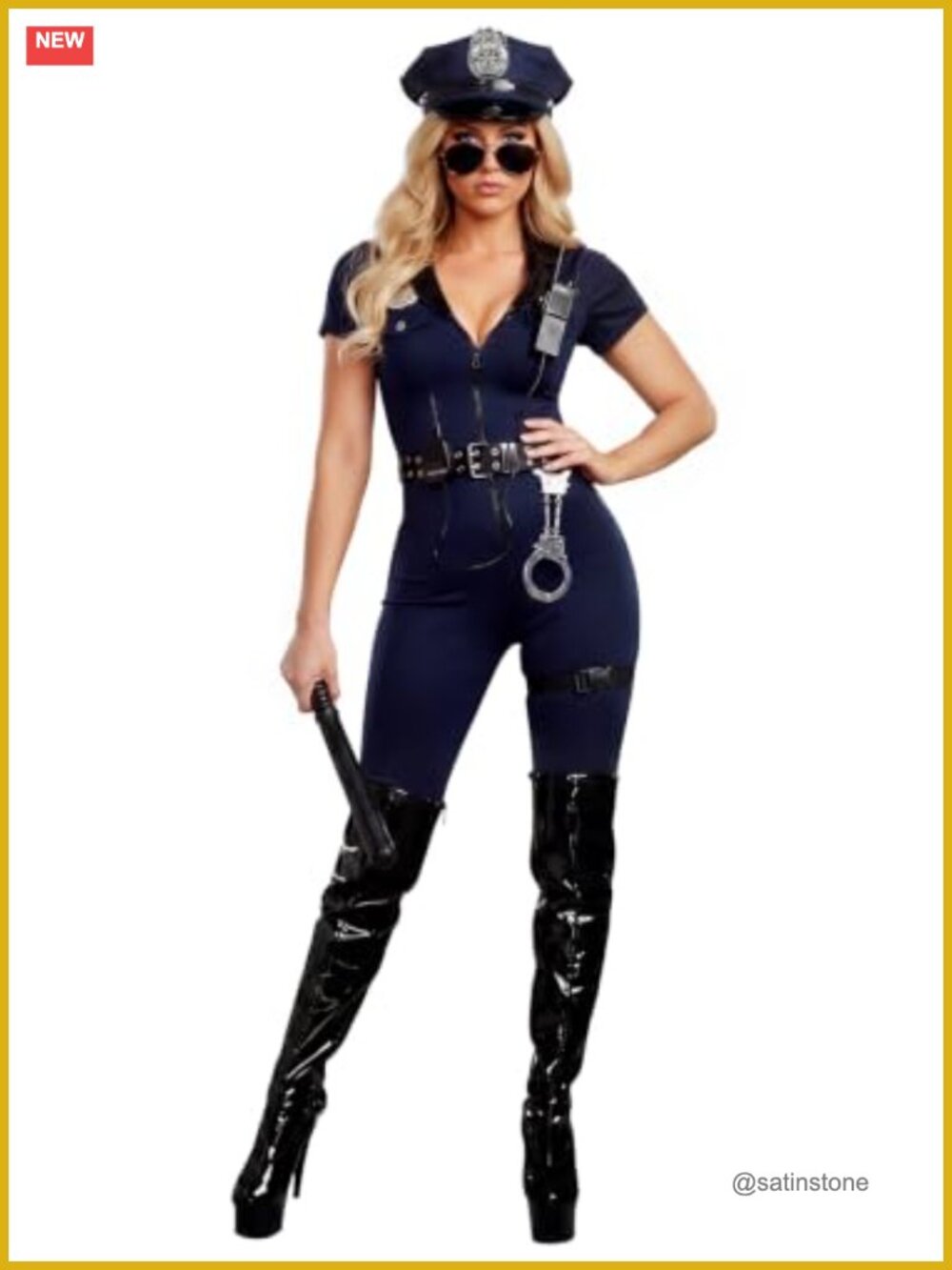 8PCS Women's Police Officer Costume Romper Hat Belt Cosplay